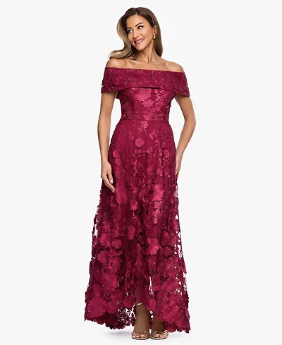 Xscape Women's Off-The-Shoulder Embroidered Floral Ball Gown