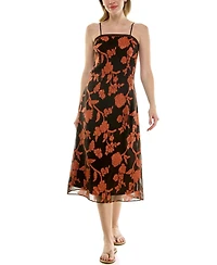 Rare Juniors' Burnout Floral Square Neck Midi Dress