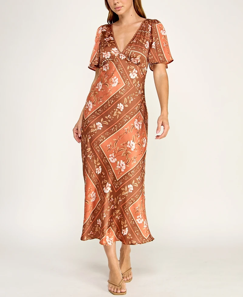 Trixxi Juniors' V-Neck Flutter-Sleeve Slim-Fit Midi Dress