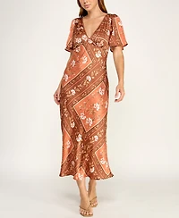 Trixxi Juniors' V-Neck Flutter-Sleeve Slim-Fit Midi Dress