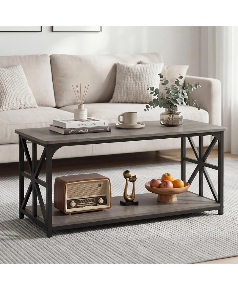 Slickblue 2-Tier Coffee Table with Storage Shelf, Modern Center for Living Room