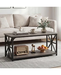 Slickblue 2-Tier Coffee Table with Storage Shelf, Modern Center for Living Room