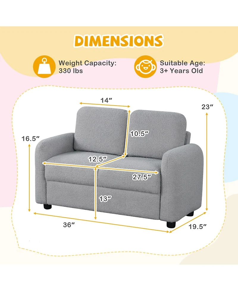 Slickblue 2-Seat Kids Sofa with Plush Teddy Fleece and Wooden Support Frame