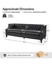 Hulala Home Theotis 84"W Chesterfield Button-Tufting Genuine Leather Sofa with Solid Wood Legs