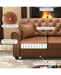 Maison Boucle 63'' Faux Leather Loveseat Set with 2 Ottomans, Nailhead Tufted