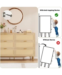 gaomon Natural Rattan 6 Drawer Dresser for Bedroom, Chest of Drawers with Legs and Handles