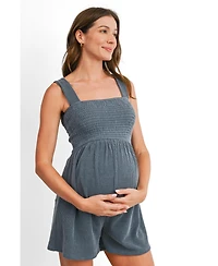 Hello Miz Maternity Sleeveless Smocked Square Neck Ribbed Romper