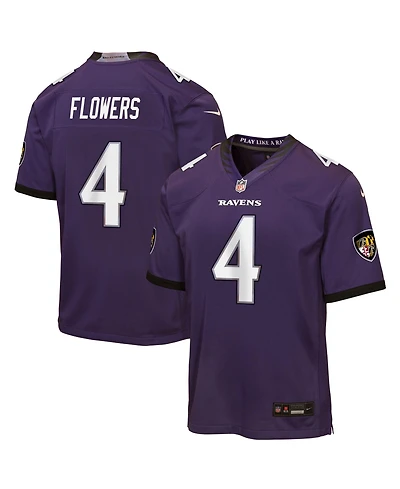 Nike Big Boys and Girls Zay Flowers Purple Baltimore Ravens Game Jersey