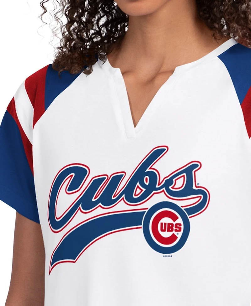 Starter Women's White Chicago Cubs Game On Notch Neck Raglan T-Shirt