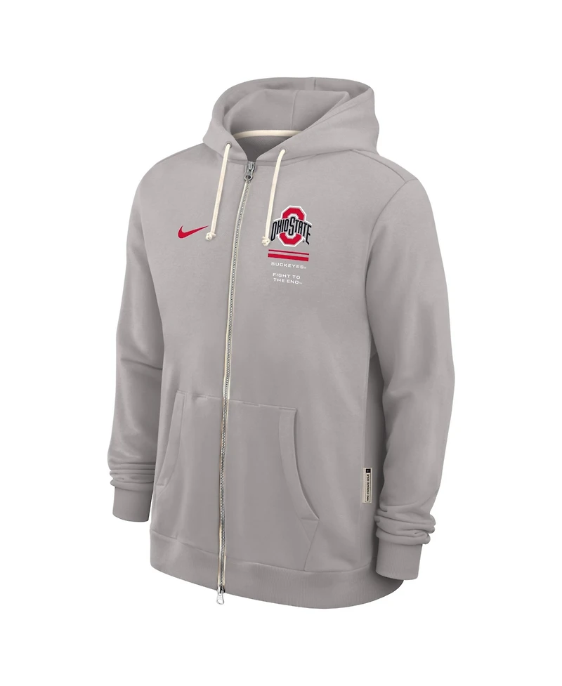 Nike Men's Gray Ohio State Buckeyes 2026 Sideline Standard Issue Dri-fit Full-Zip Hoodie