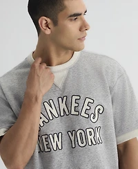 Fanatics Men's Steel Heather New York Yankees Iconic Terry Short Sleeve Sweatshirt