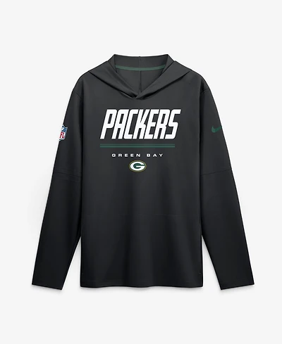 Nike Men's Black Green Bay Packers Sideline Lightweight Long Sleeve Dri-fit Hoodie