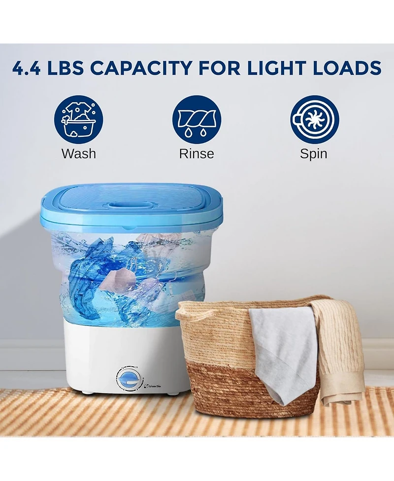 Pure Clean Portable Mini Washing Machine Lightweight Collapsible Bucket - Perfect for Camping, Travelling, Apartment