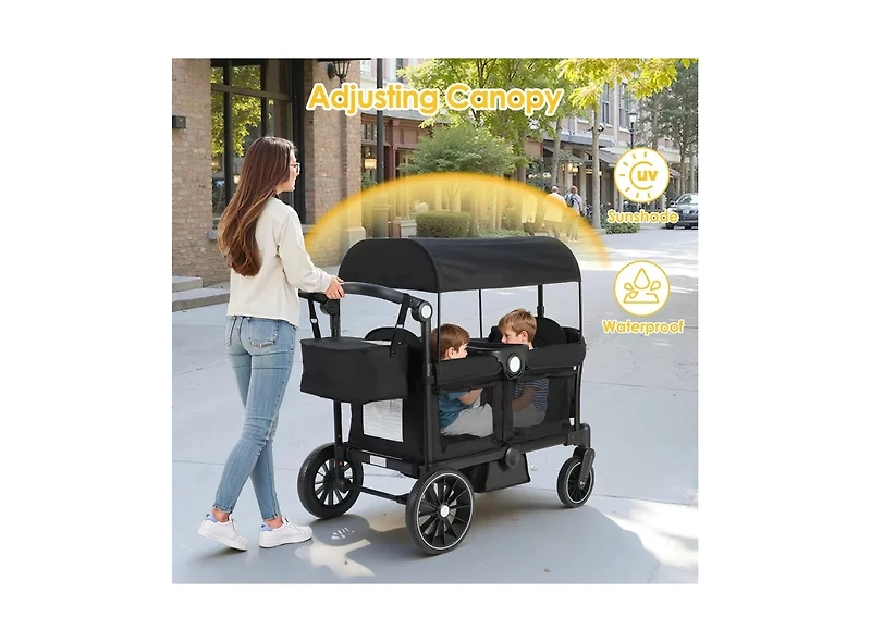 Kinder King Baby All-Terrain Wagon Stroller for Two with Canopy, Snack Tray, Storage and Shock-Absorbing Wheels