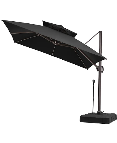 Pellebant Outdoor Patio Double Top Square Aluminum Cantilever Umbrella with Rod Wheel Base