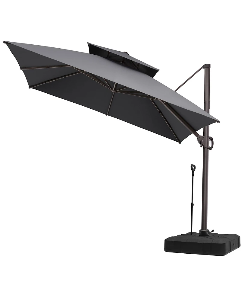 Pellebant Outdoor Patio Double Top Square Aluminum Cantilever Umbrella with Rod Wheel Base