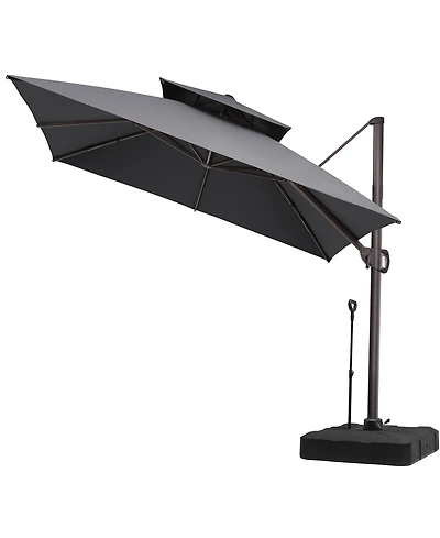 Pellebant Outdoor Patio Double Top Square Aluminum Cantilever Umbrella with Rod Wheel Base