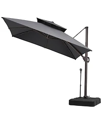Pellebant Outdoor Patio Double Top Square Aluminum Cantilever Umbrella with Rod Wheel Base