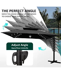 Pellebant Outdoor Patio 11x11Feet Aluminum Double Canopy Solar Lights Cantilever Umbrella with Wheel Base