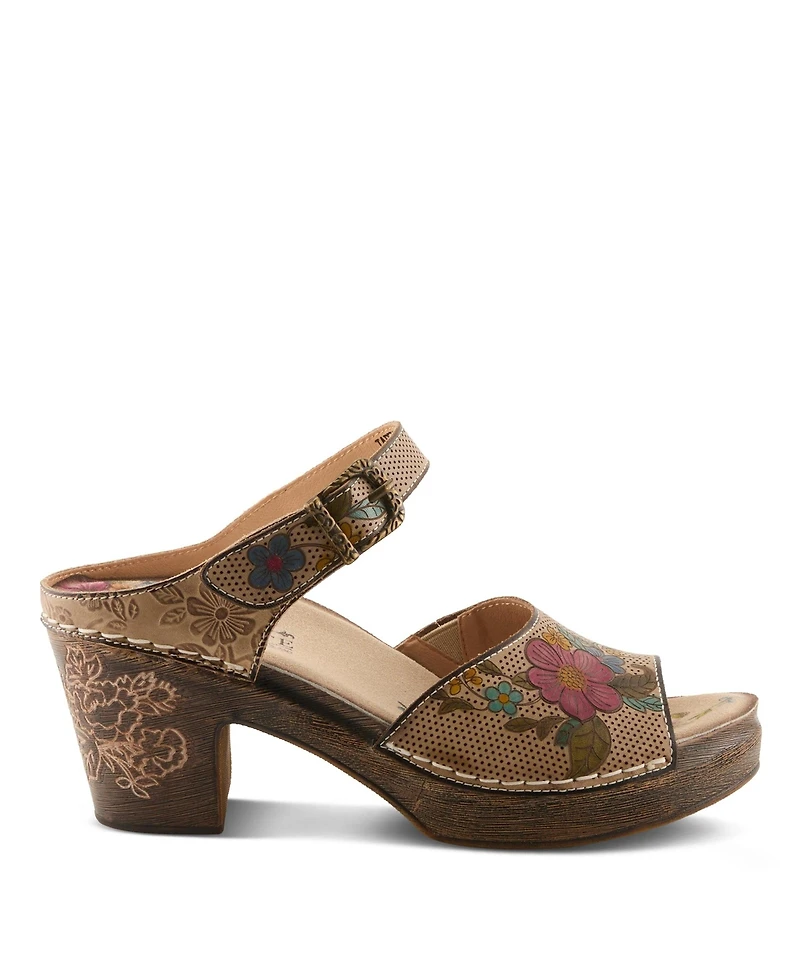 L'Artiste Women's Spring Step Japhette Platform Slide with Floral Leather Vamp