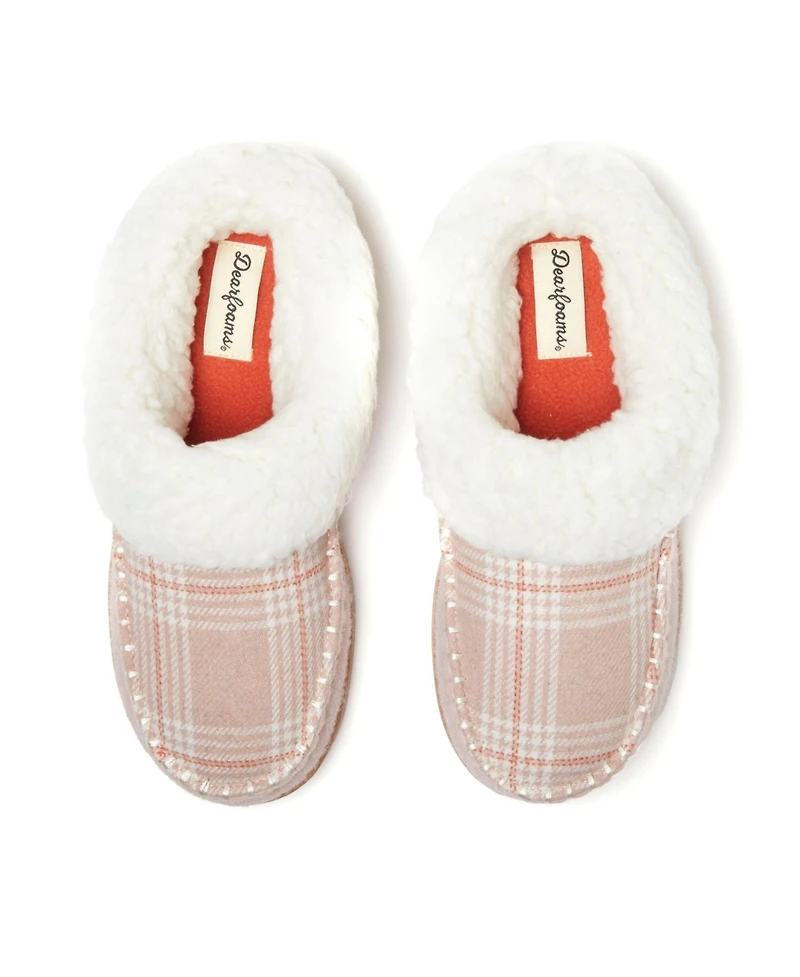 Dearfoams Women's Nyla Felted Plaid Moc Toe Clog Slippers