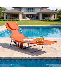 Gouun Folding Beach Lounge Chair with 5-Level Adjustable Backrest and Face Hole