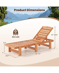 Gouun Solid Wood Patio Chaise Lounge Recliner with 5-Position Adjustable Backrest