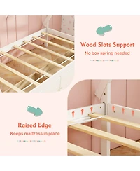 Gouun Twin Wooden House Bed Platform Frame 2 Storage Drawers Kids
