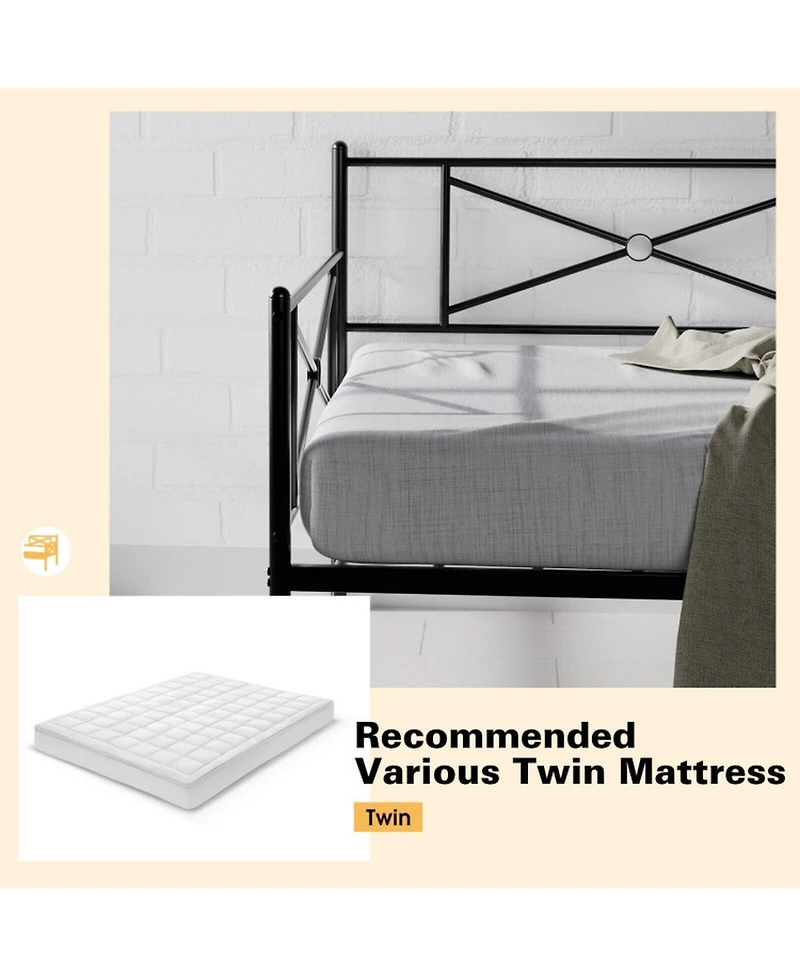 Gouun Twin Metal Daybed Frame Steel Slats Sofa Bed Victorian Style