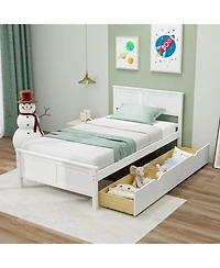 Gouun Twin Bed Frame with 2 Storage Drawers and Wood Slat Support