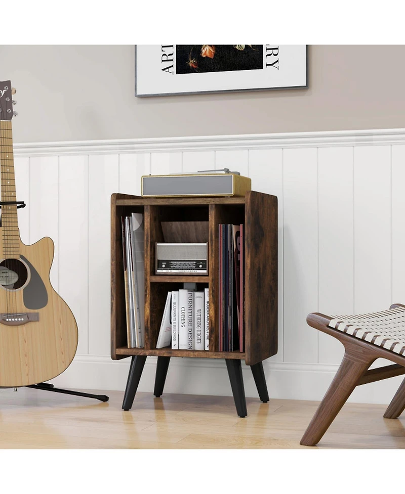 Gouun Record Player Stand with Vinyl Storage and Charging Station