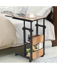 Gouun C-Shape Mobile End Table Adjustable Height Storage Shelves Rolling