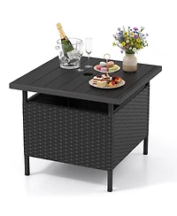 Gouun Square Wicker Patio Side Table with Umbrella Hole