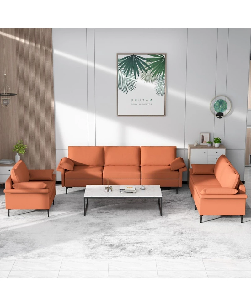 Gouun 3-Seat Sectional Sofa with Metal Legs and Usb Charging Ports