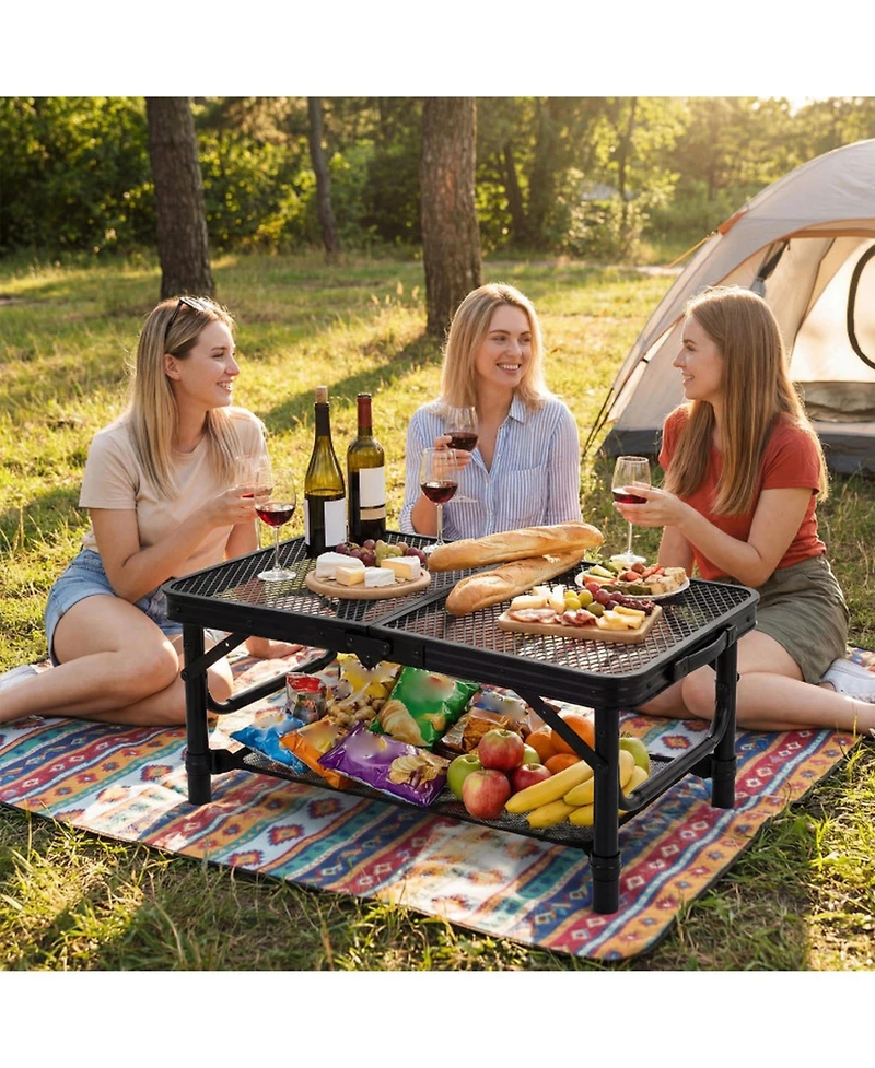 Gouun 3-Height Folding Camping Table with Storage Net