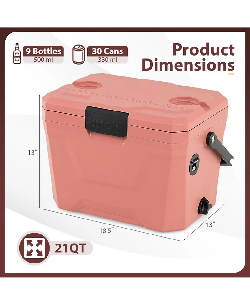 Gouun 21-Quart Hard Shell Insulated Ice Chest Cooler with Cup Holders