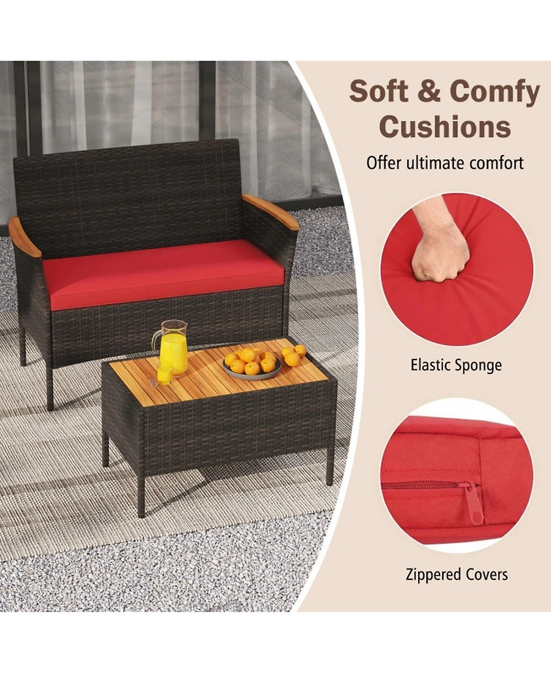 Gouun 4-Piece Patio Wicker Sofa Set with Loveseat, 2 Chairs and Coffee Table