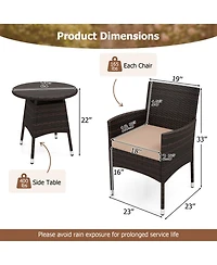 Gouun 3-Piece Patio Bistro Set with 2 Woven Chairs and Round Side Table