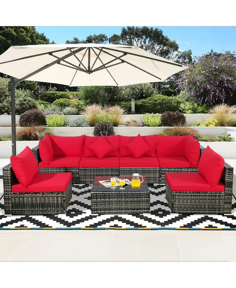 Gouun 7-Piece Patio Sectional Sofa Set with Cushions and Glass Table