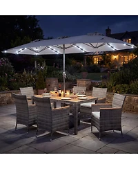 Gouun 8-Piece Outdoor Wicker Dining Set with 13.5 Ft Double-Sided Solar Led Umbrella