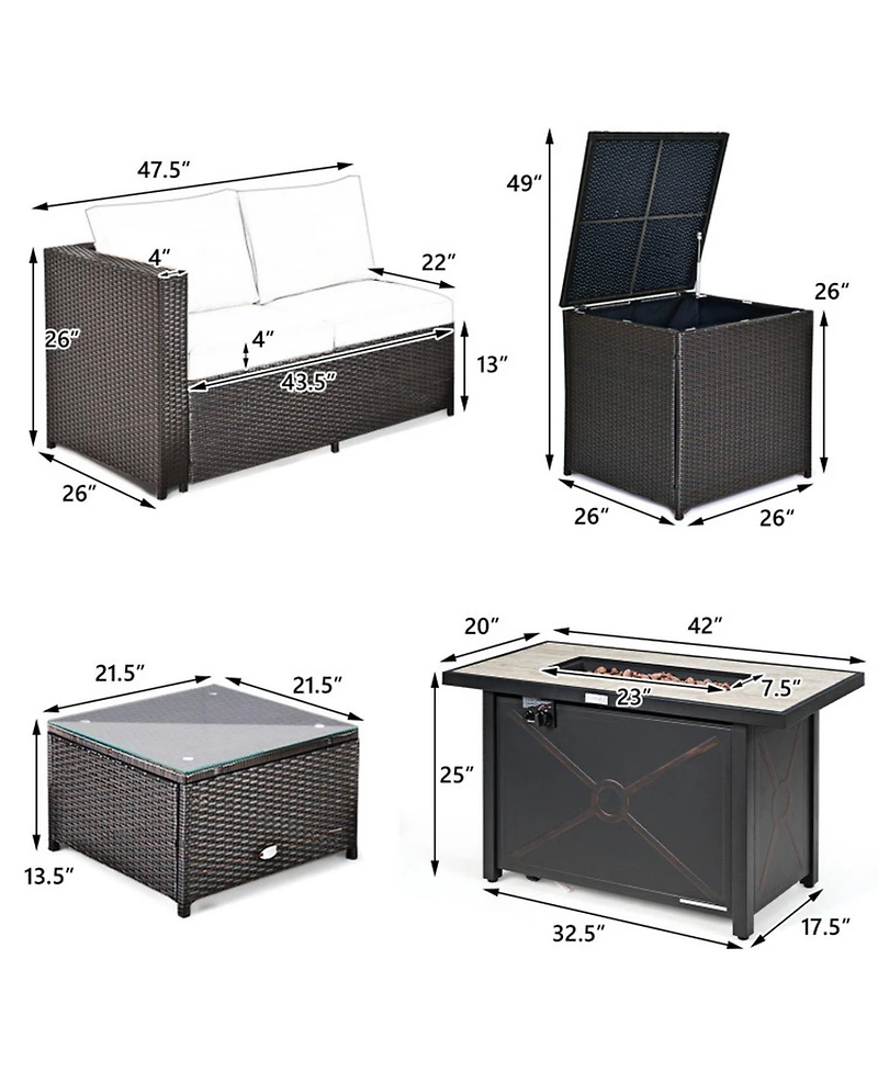 Gouun 5-Piece Patio Conversation Set with 60,000 Btu Propane Fire Pit Table