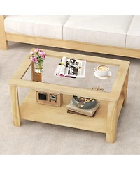 Gouun 2-Tier Rectangular Coffee Table with Tempered Glass Top