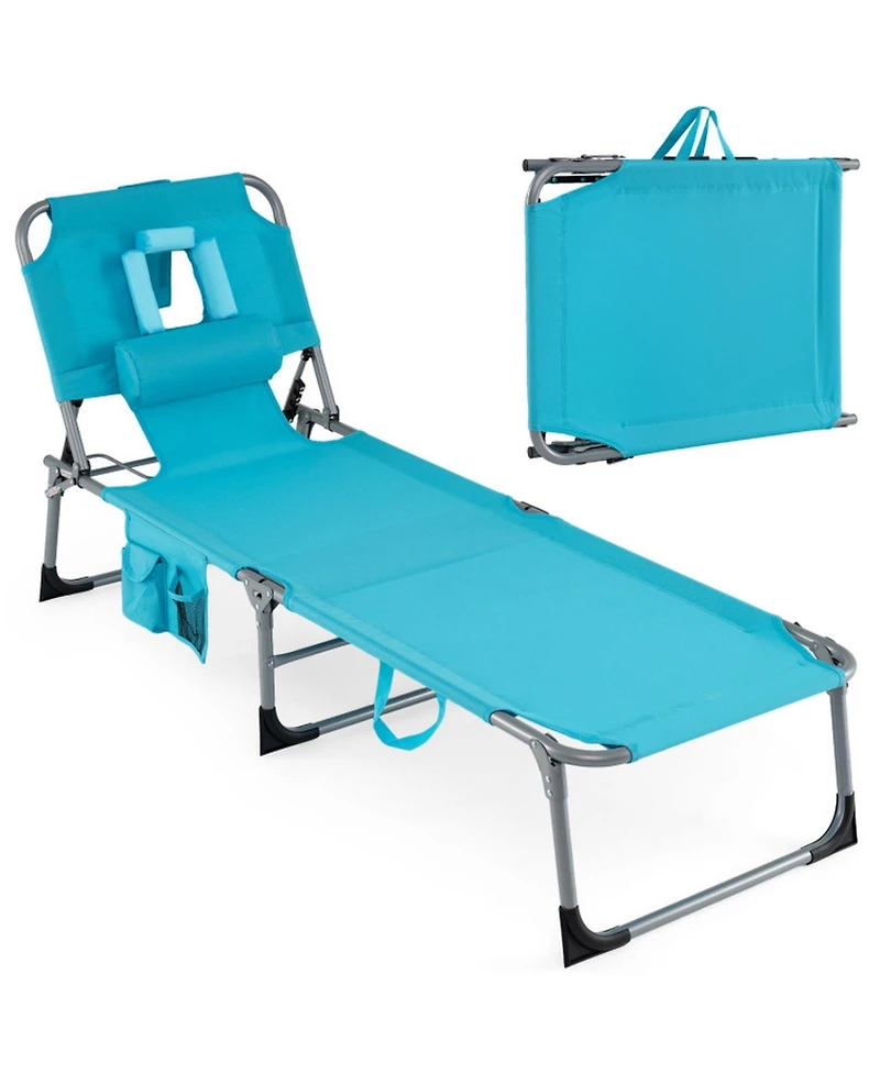 Gouun Set of 2 Portable Tanning Chairs with 4-Position Back and Face Hole