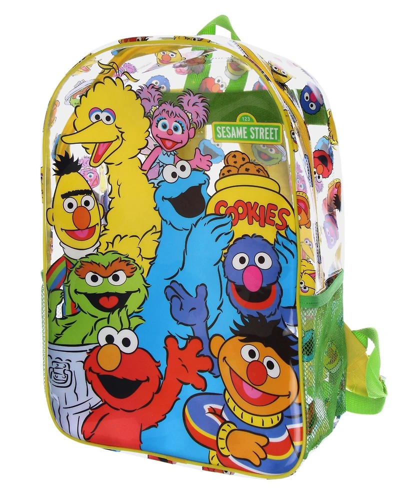 Sesame Street Elmo Big Bird Cookie Monster Clear Travel Backpack For Daily Use 16"