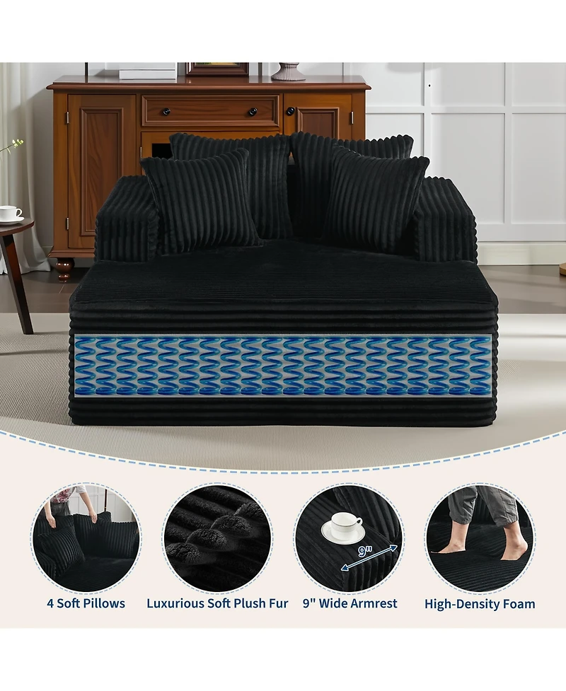 gaomon Extra-Large Corduroy Frameless Sofa Bed with Armrests and 4 Plush Pillows-Perfect for Apartments, Living Rooms, Bedrooms