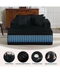 gaomon Extra-Large Corduroy Frameless Sofa Bed with Armrests and 4 Plush Pillows-Perfect for Apartments, Living Rooms, Bedrooms