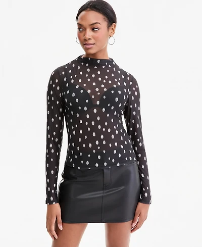 Bar Iii Women's Mock-Neck Long-Sleeve Top, Macy's Exclusive