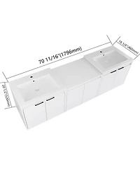Sillysis 71 Inch Wall Mounted Double Sink Bathroom Vanity with Resin Basins, Soft Close Doors, Water-Resistant Cabinet