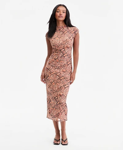 Bar Iii Women's Mock Neck Short-Sleeve Print Bodycon Midi Dress, Macy's Exclusive