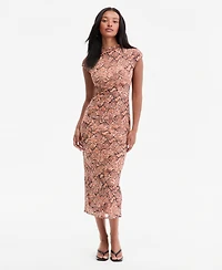 Bar Iii Women's Mock Neck Short-Sleeve Print Bodycon Midi Dress, Macy's Exclusive